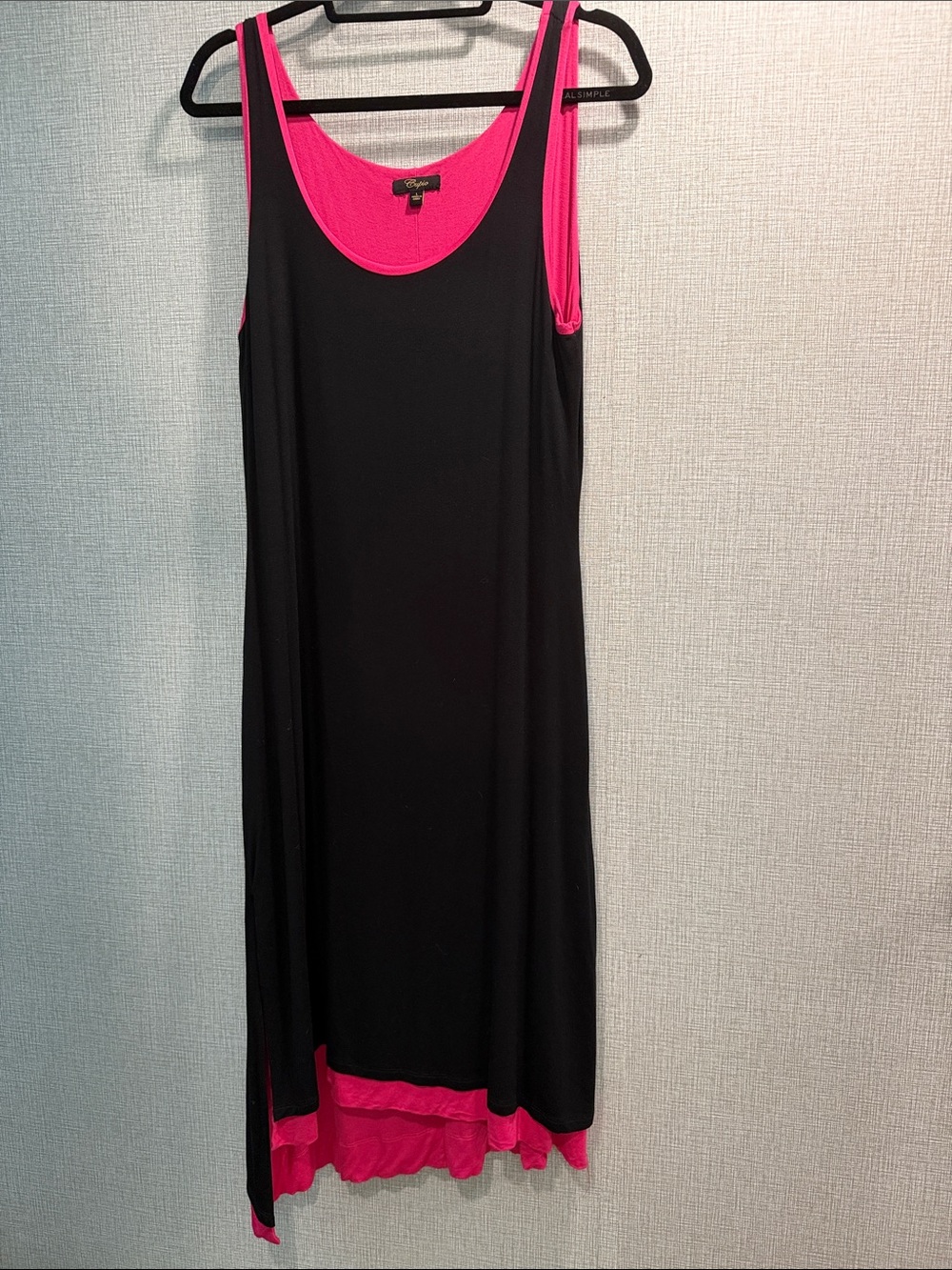 Cupio Black & Hot Pink Layered Tank Asymmetrical Dress with Side Slit Size Large